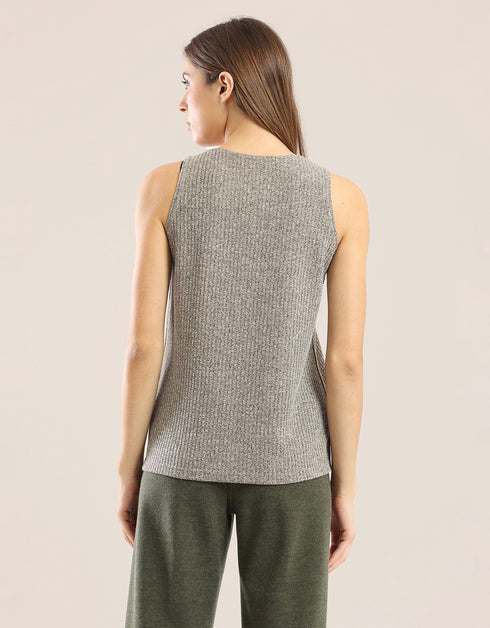 Tank top in ribbed tricot with round neckline and sleeveless